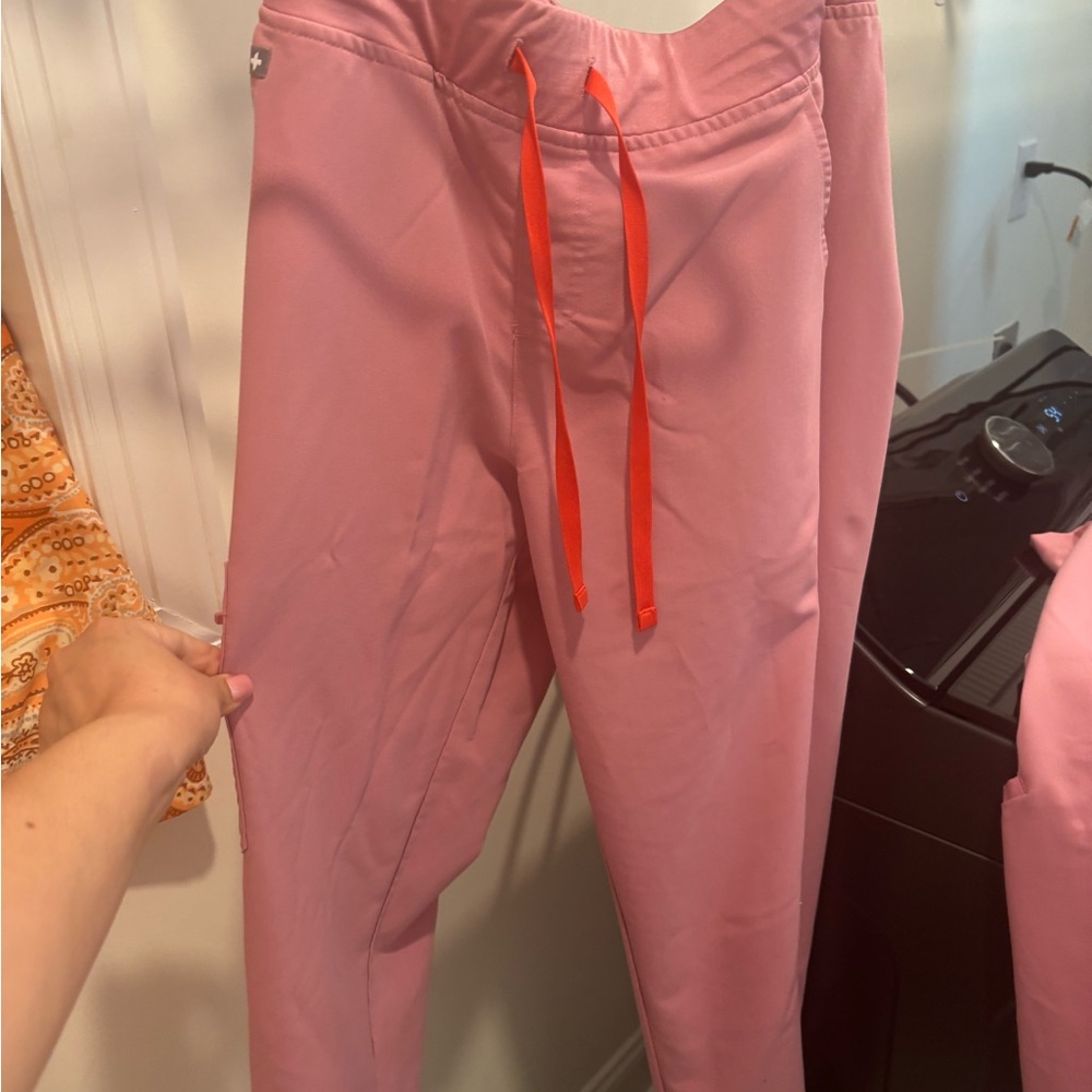 Figs Pink Joggers with Red Drawstring